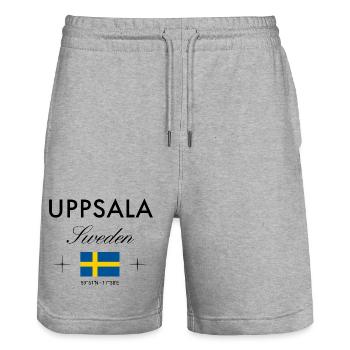 Uppsala Sweden Coordinates Travel Souvenir - Stanley/Stella Trainer Unisex Organic Jogging Shorts - heather grey - Front - Nik (191cm) & Marisol (170cm)