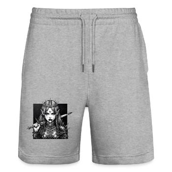 Moon Queen Elven Warrior - Stanley/Stella Trainer Unisex Organic Jogging Shorts - heather grey - Front - Nik (191cm) & Marisol (170cm)