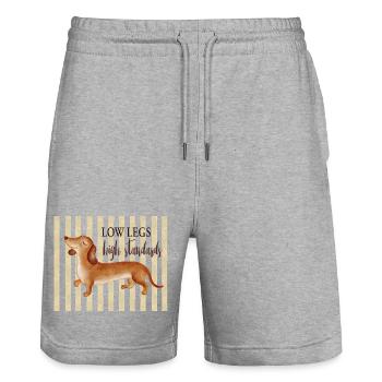 Low Legs High Standards – Funny Dachshund - Stanley/Stella Trainer Unisex Organic Jogging Shorts - heather grey - Front - Nik (191cm) & Marisol (170cm)
