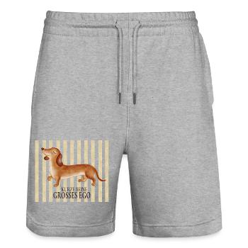Kurze Beine, großes Ego – Lustiger Dackel - Stanley/Stella Unisex Bio Joggingshorts Trainer  - Grau meliert - Vorne - Nik (191cm) & Marisol (170cm)