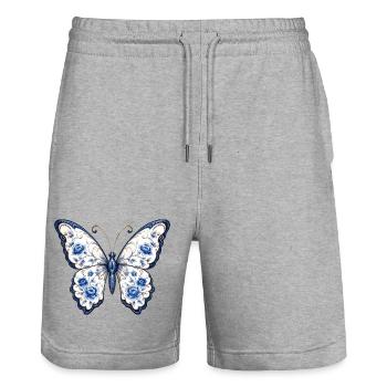Motif du papillon en fleur bleue - Short de jogging bio TRAINER Stanley/Stella unisexe - gris chiné - Devant - Nik (191cm) & Marisol (170cm)
