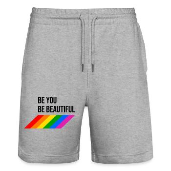 Be You Be Beautiful Regenbogen - Stanley/Stella Unisex Bio Joggingshorts Trainer  - Grau meliert - Vorne - Nik (191cm) & Marisol (170cm)
