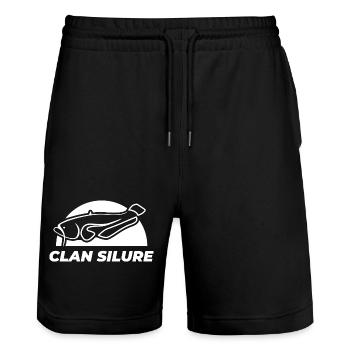 Clan Silure Wear - Design modern weiß - Stanley/Stella Unisex Bio Joggingshorts Trainer  - Schwarz - Vorne - Nik (191cm) & Marisol (170cm)