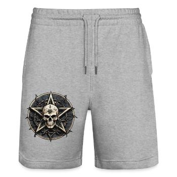 Skull with pentagram in gothic style - Stanley/Stella Trainer Unisex Organic Jogging Shorts - heather grey - Front - Nik (191cm) & Marisol (170cm)