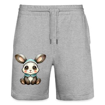 Little Rabbit - Stanley/Stella Trainer Unisex Organic Jogging Shorts - heather grey - Front - Nik (191cm) & Marisol (170cm)