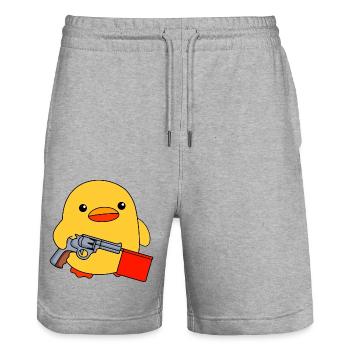Lustige Baby Ente mit Spielzeugpistole Knallfahne - Stanley/Stella Unisex Bio Joggingshorts Trainer  - Grau meliert - Vorne - Nik (191cm) & Marisol (170cm)