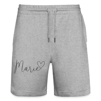 Marie Nom Prénom Fille - Short de jogging bio TRAINER Stanley/Stella unisexe - gris chiné - Devant - Nik (191cm) & Marisol (170cm)