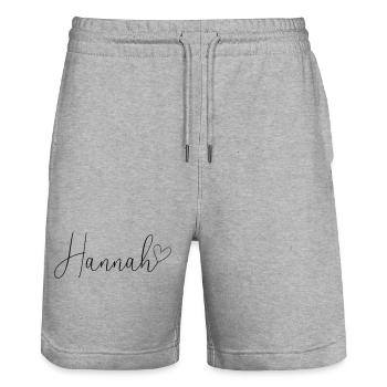 Hannah Last Name First Name Girl - Stanley/Stella Trainer Unisex Organic Jogging Shorts - heather grey - Front - Nik (191cm) & Marisol (170cm)