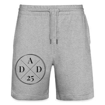 Papa 25 Bébé Papa Cadeau Fête des Pères Papa 2025 - Short de jogging bio TRAINER Stanley/Stella unisexe - gris chiné - Devant - Nik (191cm) & Marisol (170cm)