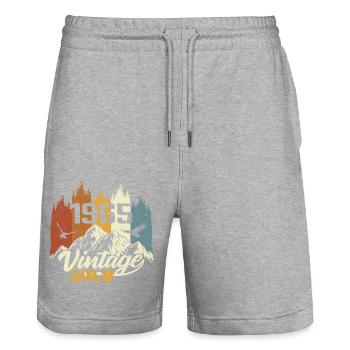Vintage July 1965 Birthday Gift July 1965 - Stanley/Stella Trainer Unisex Organic Jogging Shorts - heather grey - Front - Nik (191cm) & Marisol (170cm)
