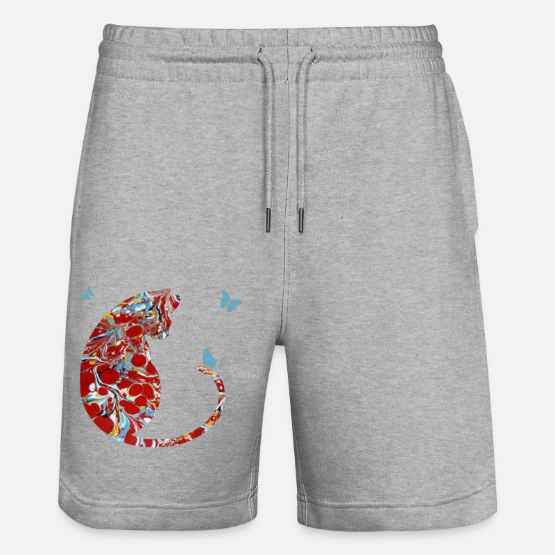 Cat with Butterfly E 251 - Stanley/Stella Trainer Unisex Organic Jogging Shorts - heather grey