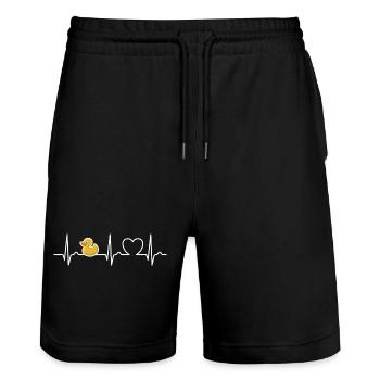 EKG Kurve - Herzkurve - Puls - Gummi Ente - Stanley/Stella Unisex Bio Joggingshorts Trainer  - Schwarz - Vorne - Nik (191cm) & Marisol (170cm)