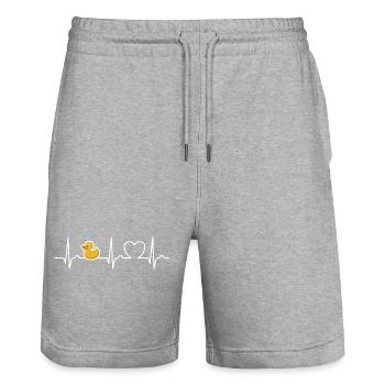 EKG Kurve - Herzkurve - Puls - Gummi Ente - Stanley/Stella Unisex Bio Joggingshorts Trainer  - Grau meliert - Vorne - Nik (191cm) & Marisol (170cm)