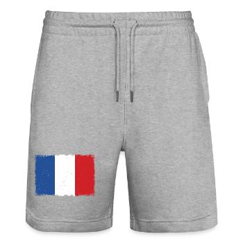 Frankreich Grunge Flagge - Stanley/Stella Unisex Bio Joggingshorts Trainer  - Grau meliert - Vorne - Nik (191cm) & Marisol (170cm)