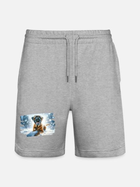 Boxer in wintry snowy landscape - Stanley/Stella Trainer Unisex Organic Jogging Shorts - heather grey