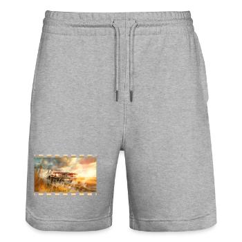 Retro muscle car in cinematic action - Stanley/Stella Trainer Unisex Organic Jogging Shorts - heather grey - Front - Nik (191cm) & Marisol (170cm)