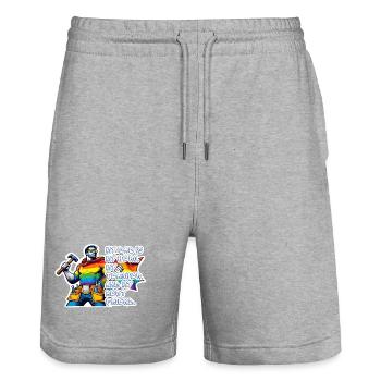 Papa – Super-héros aux couleurs de l’arc-en-ciel - Short de jogging bio TRAINER Stanley/Stella unisexe - gris chiné - Devant - Nik (191cm) & Marisol (170cm)