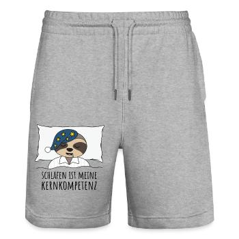 Schlafen ist meine Kernkompetenz Faultier im Bett - Stanley/Stella Unisex Bio Joggingshorts Trainer  - Grau meliert - Vorne - Nik (191cm) & Marisol (170cm)