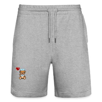 Pixel Bear Navy - Stanley/Stella Trainer Unisex Organic Jogging Shorts - heather grey - Front - Nik (191cm) & Marisol (170cm)
