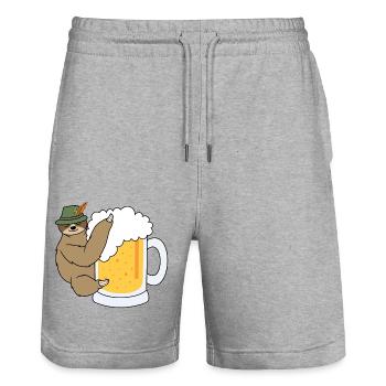 Faultier mit Bier Saufen Trinken - Stanley/Stella Unisex Bio Joggingshorts Trainer  - Grau meliert - Vorne - Nik (191cm) & Marisol (170cm)