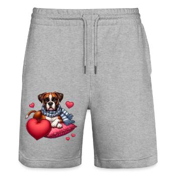 Boxerd Dog - Stanley/Stella Trainer Unisex Organic Jogging Shorts - heather grey - Front - Nik (191cm) & Marisol (170cm)