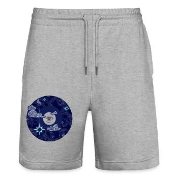 Mond Mandala - Stanley/Stella Unisex Bio Joggingshorts Trainer  - Grau meliert - Vorne - Nik (191cm) & Marisol (170cm)