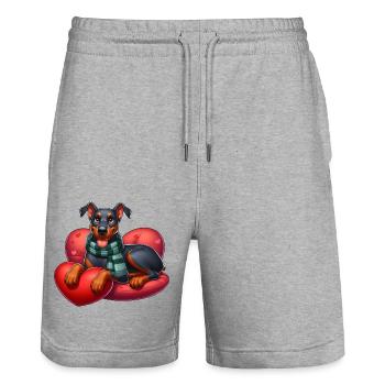 Niedliches Dobermann Liebesherz - Stanley/Stella Unisex Bio Joggingshorts Trainer  - Grau meliert - Vorne - Nik (191cm) & Marisol (170cm)