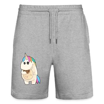 Einhorn Cookie essen süß mollig Geschenk - Stanley/Stella Unisex Bio Joggingshorts Trainer  - Grau meliert - Vorne - Nik (191cm) & Marisol (170cm)