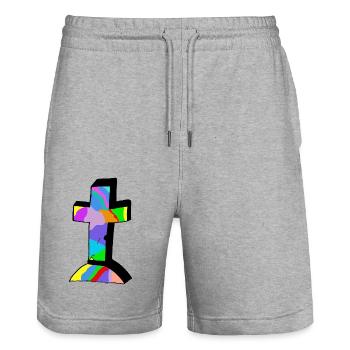 croix colorée colorée Croix Jésus Dieu - Short de jogging bio TRAINER Stanley/Stella unisexe - gris chiné - Devant - Nik (191cm) & Marisol (170cm)