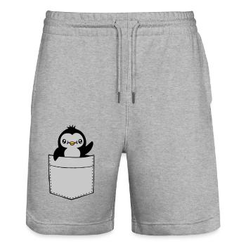 Winkender Brusttasche Pinguin - Stanley/Stella Unisex Bio Joggingshorts Trainer  - Grau meliert - Vorne - Nik (191cm) & Marisol (170cm)