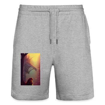 Gruseliger Horror-Comic Alien auf einem fremden Planeten Land - Stanley/Stella Unisex Bio Joggingshorts Trainer  - Grau meliert - Vorne - Nik (191cm) & Marisol (170cm)