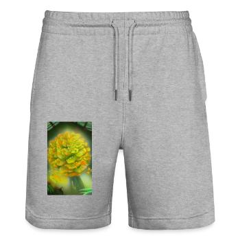 Blooming fantasy alien flower on a strange planet - Stanley/Stella Trainer Unisex Organic Jogging Shorts - heather grey - Front - Nik (191cm) & Marisol (170cm)