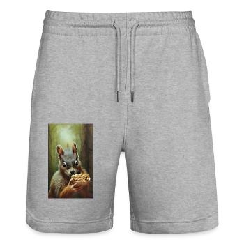 Cool Comic Portrait of a wild red squirrel nuts - Stanley/Stella Trainer Unisex Organic Jogging Shorts - heather grey - Front - Nik (191cm) & Marisol (170cm)