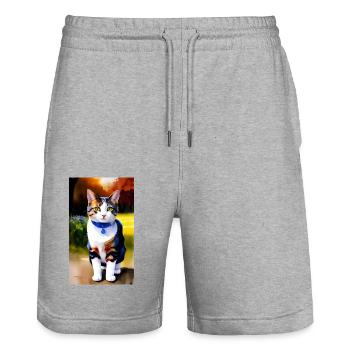Domestic short haired cat waits for you - Stanley/Stella Trainer Unisex Organic Jogging Shorts - heather grey - Front - Nik (191cm) & Marisol (170cm)