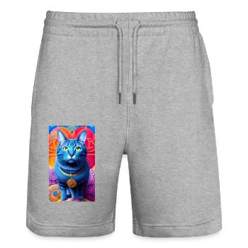 Lovely domestic short haired cat - Stanley/Stella Trainer Unisex Organic Jogging Shorts - heather grey - Front - Nik (191cm) & Marisol (170cm)