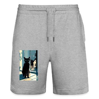 Domestic short haired cat during night - Stanley/Stella Trainer Unisex Organic Jogging Shorts - heather grey - Front - Nik (191cm) & Marisol (170cm)