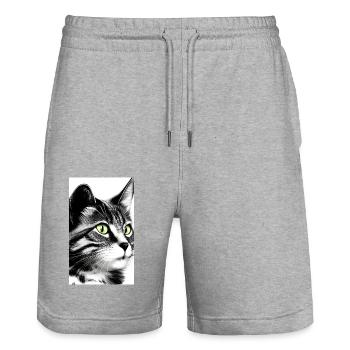 Domestic short haired cat - Stanley/Stella Trainer Unisex Organic Jogging Shorts - heather grey - Front - Nik (191cm) & Marisol (170cm)