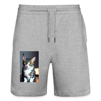 What to do with such domestic short haired cat - Stanley/Stella Trainer Unisex Organic Jogging Shorts - heather grey - Front - Nik (191cm) & Marisol (170cm)