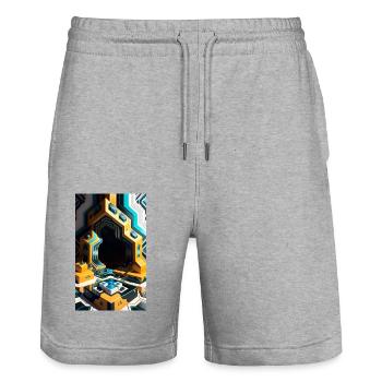 Fantastische Blöcke in einer 3D-Welt - Stanley/Stella Unisex Bio Joggingshorts Trainer  - Grau meliert - Vorne - Nik (191cm) & Marisol (170cm)