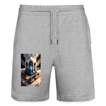 Galactic Patterns - Stanley/Stella Trainer Unisex Organic Jogging Shorts - heather grey - Front - Nik (191cm) & Marisol (170cm)