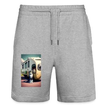 The best memories are made camping - Stanley/Stella Trainer Unisex Organic Jogging Shorts - heather grey - Front - Nik (191cm) & Marisol (170cm)