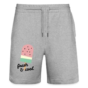 Popsicles à la pastèque avec slogan frais & cool - Short de jogging bio TRAINER Stanley/Stella unisexe - gris chiné - Devant - Nik (191cm) & Marisol (170cm)