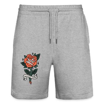 Tatouage old school rose - Short de jogging bio TRAINER Stanley/Stella unisexe - gris chiné - Devant - Nik (191cm) & Marisol (170cm)