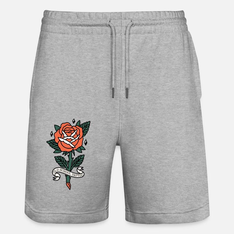 Tatouage old school rose - Short de jogging bio TRAINER Stanley/Stella unisexe - gris chiné