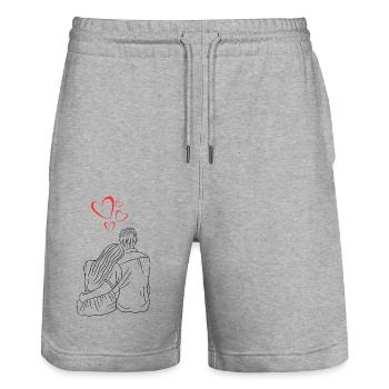Liebespaar - Stanley/Stella Unisex Bio Joggingshorts Trainer  - Grau meliert - Vorne - Nik (191cm) & Marisol (170cm)