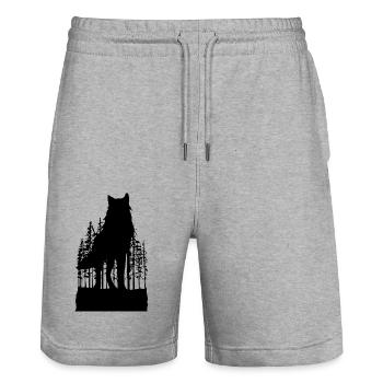 Wilder Wolf Skizze Wilde Tier Wandern Natur Seele - Stanley/Stella Unisex Bio Joggingshorts Trainer  - Grau meliert - Vorne - Nik (191cm) & Marisol (170cm)