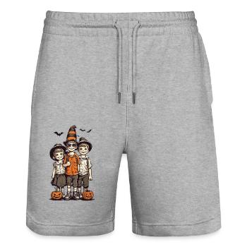 Retro Halloween Trick or Treat Pumpkin and Kids - Stanley/Stella Trainer Unisex Organic Jogging Shorts - heather grey - Front - Nik (191cm) & Marisol (170cm)