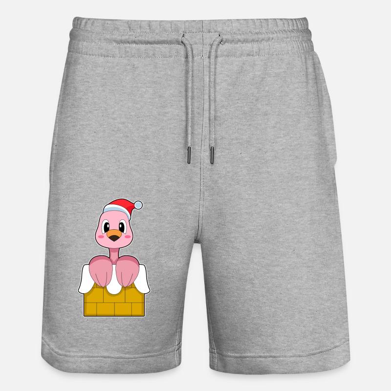 Flamingo Christmas Stone Wall - Stanley/Stella Trainer Unisex Organic Jogging Shorts - heather grey