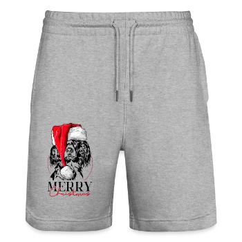 Santa Kleiner Münsterländer Merry Christmas Hunde - Stanley/Stella Unisex Bio Joggingshorts Trainer  - Grau meliert - Vorne - Nik (191cm) & Marisol (170cm)
