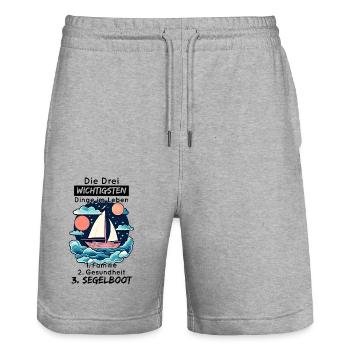 Die Drei Wichtigsten Dinge Im Leben - Segelboot - Stanley/Stella Unisex Bio Joggingshorts Trainer  - Grau meliert - Vorne - Nik (191cm) & Marisol (170cm)